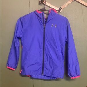 Under Armour Royal Blue Jacket with Pink Trim girls size small packable cinch